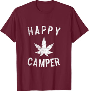 Happy Camper Weed Marijuana Leaf Camping Hiking Smoking Pot T-Shirt - T-Shirt | Maroon