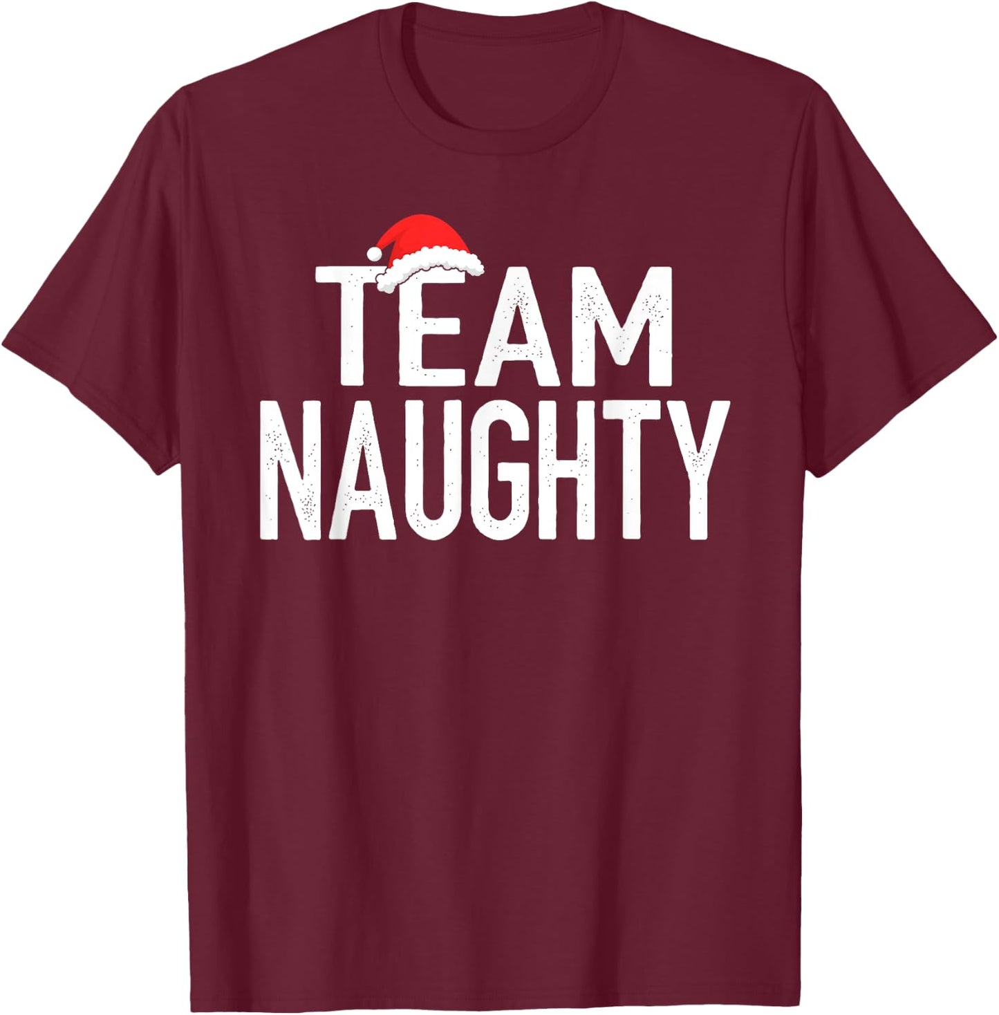 Christmas Couple Santa Claus Pajama Shirts, Team Naughty T-Shirt - T-Shirt | Maroon