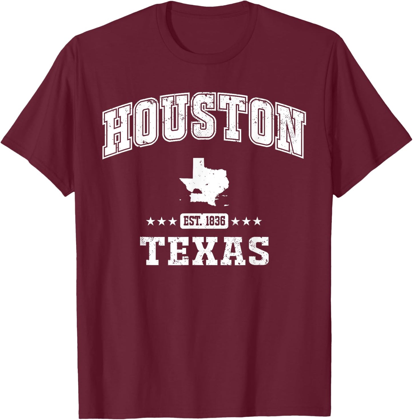 Houston Texas TX Vintage Sports Athletic T-Shirt - T-Shirt | Maroon