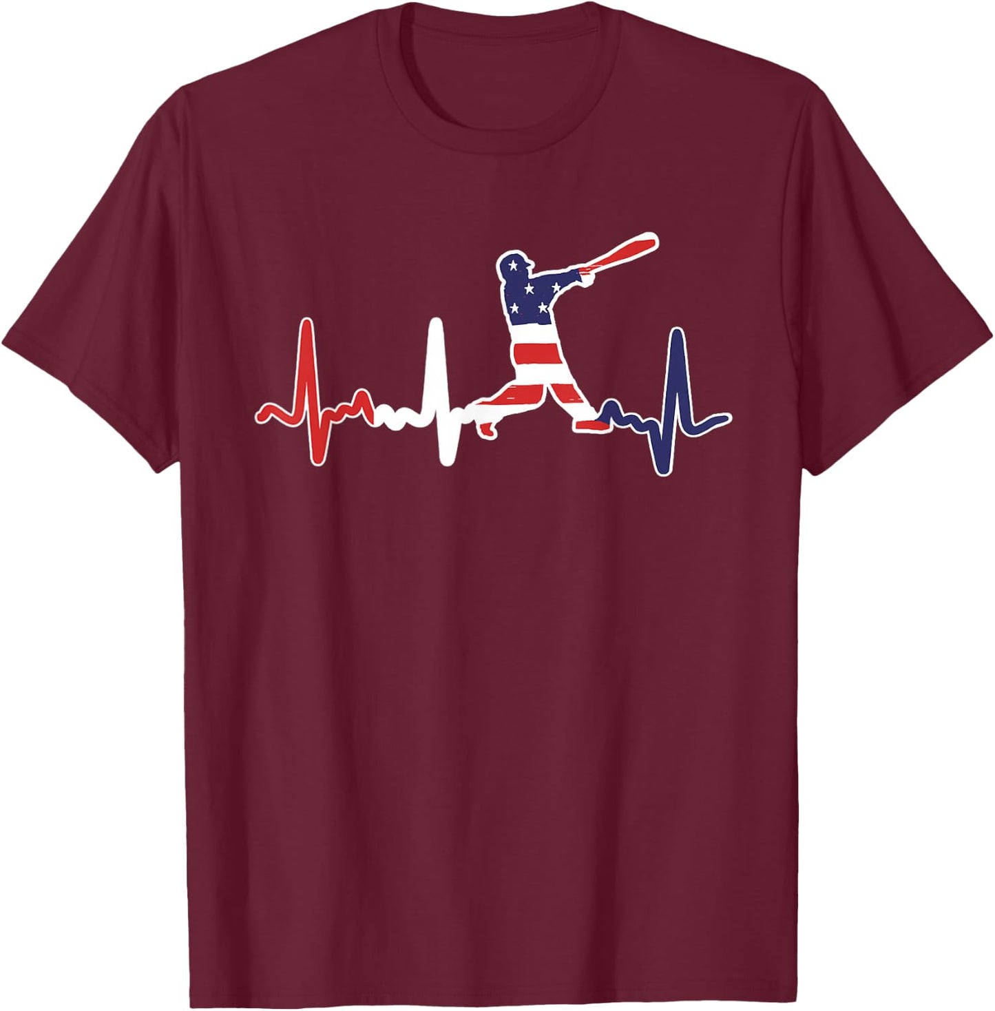 Home Run Baseball Flag Baseball Heartbeat T-Shirt - T-Shirt | Maroon