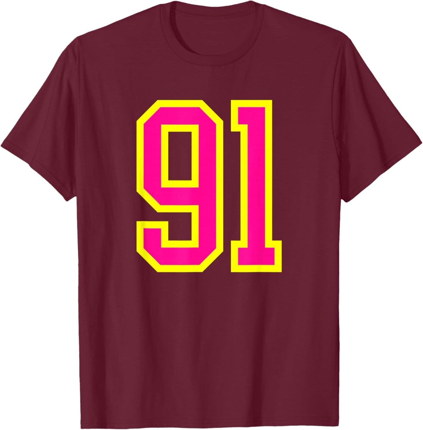 Pink Yellow Number 91 T-Shirt - T-Shirt | Maroon