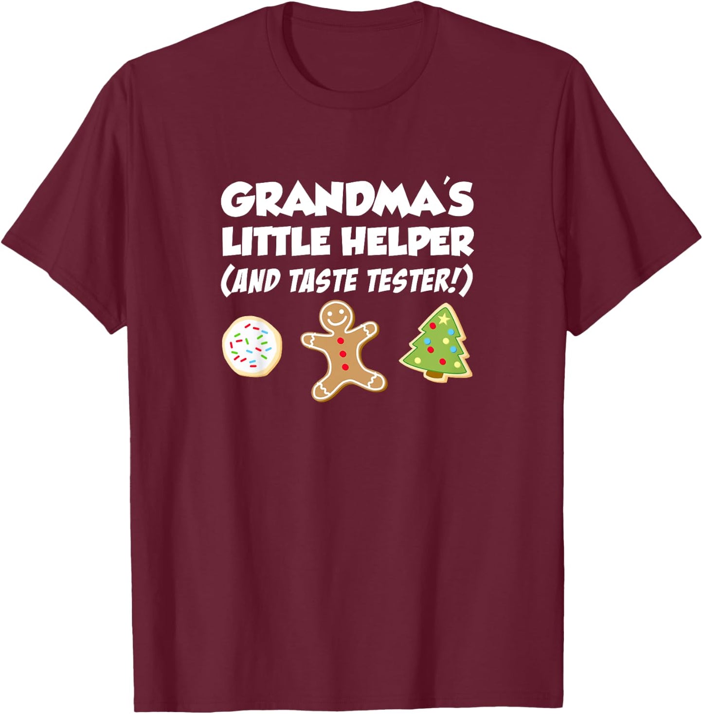 Kids Grandma's Little Helper Christmas Cookie Baking T-Shirt - T-Shirt | Maroon