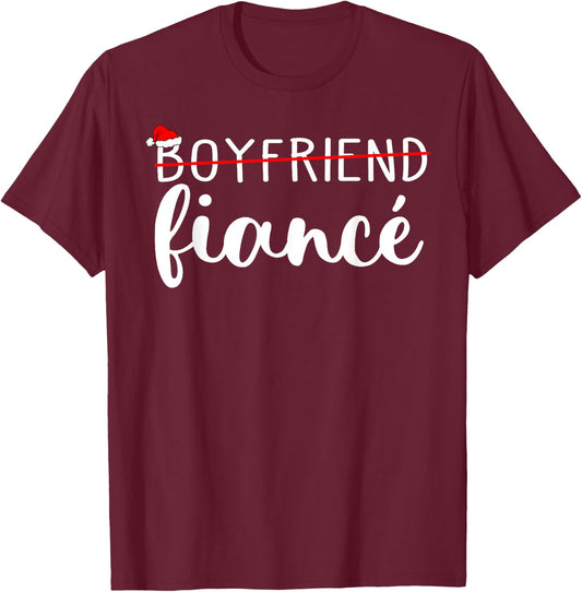 Fiance Fiancee Engaged Couples Matching Christmas Pajama T-Shirt - T-Shirt | Maroon