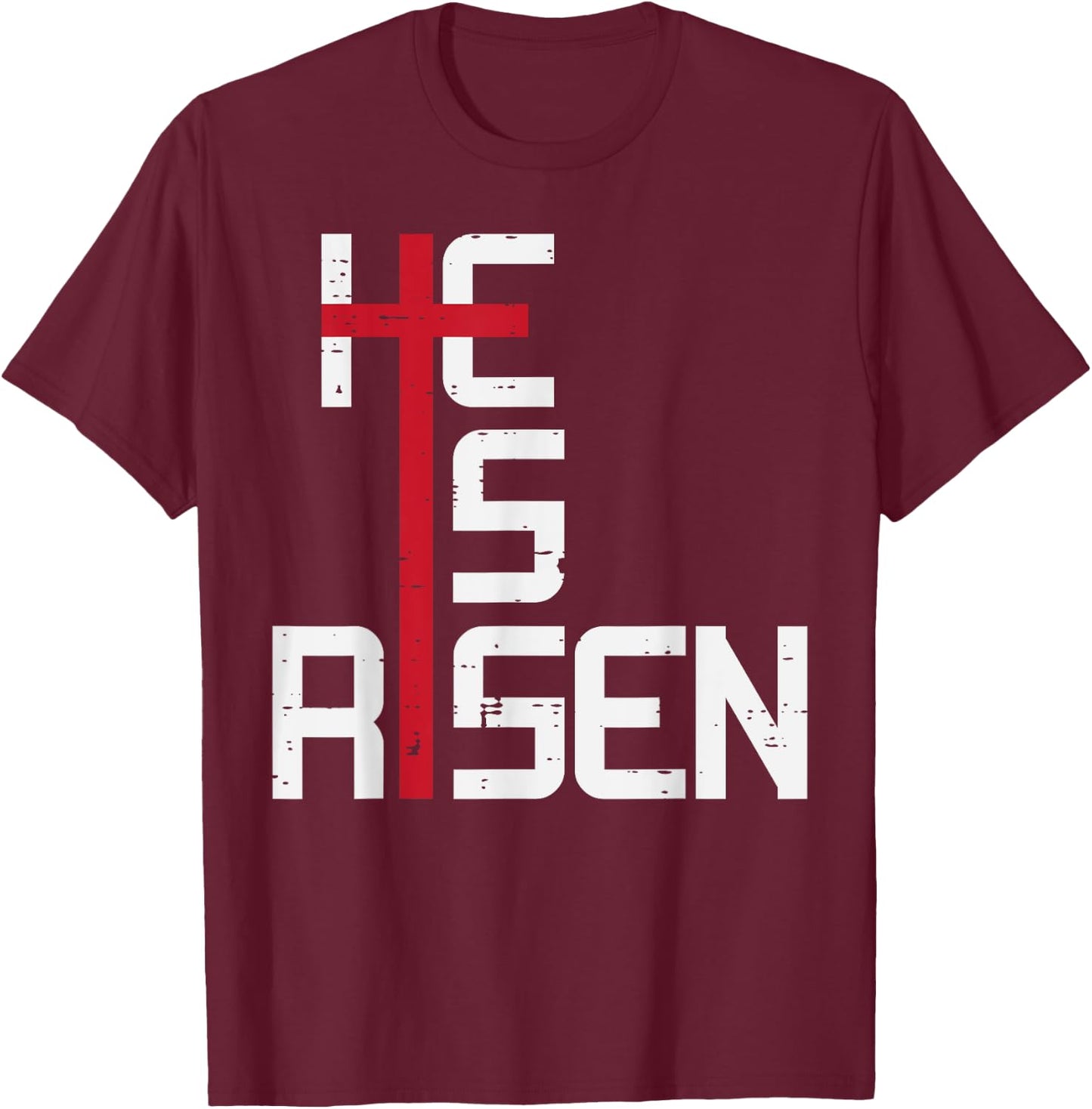 He Is Risen Cross Jesus Easter Christian Religious Men Teens T-Shirt - T-Shirt | Maroon