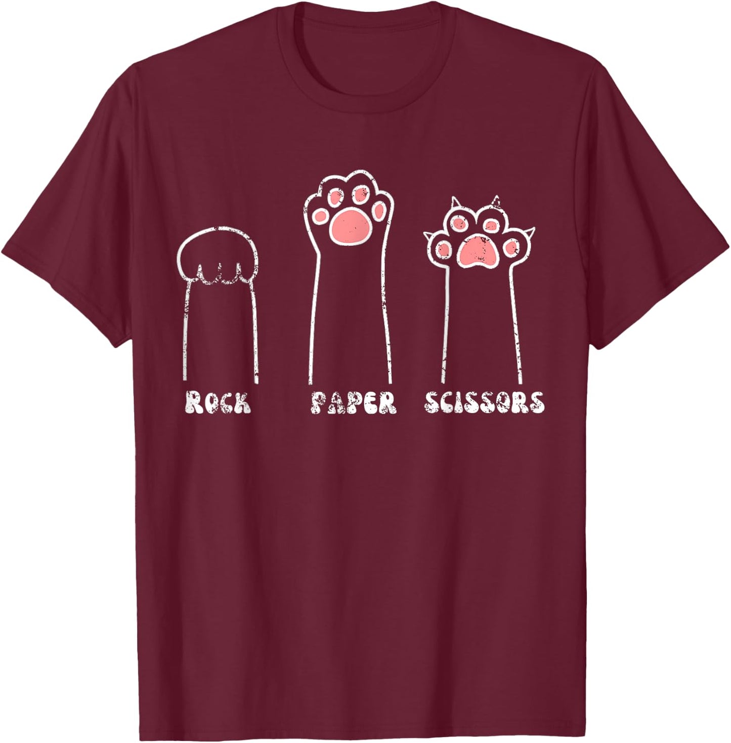 Rock Paper Scissors Hand Game Cute Paw Pet Lover Funny Cat T-Shirt - T-Shirt | Maroon