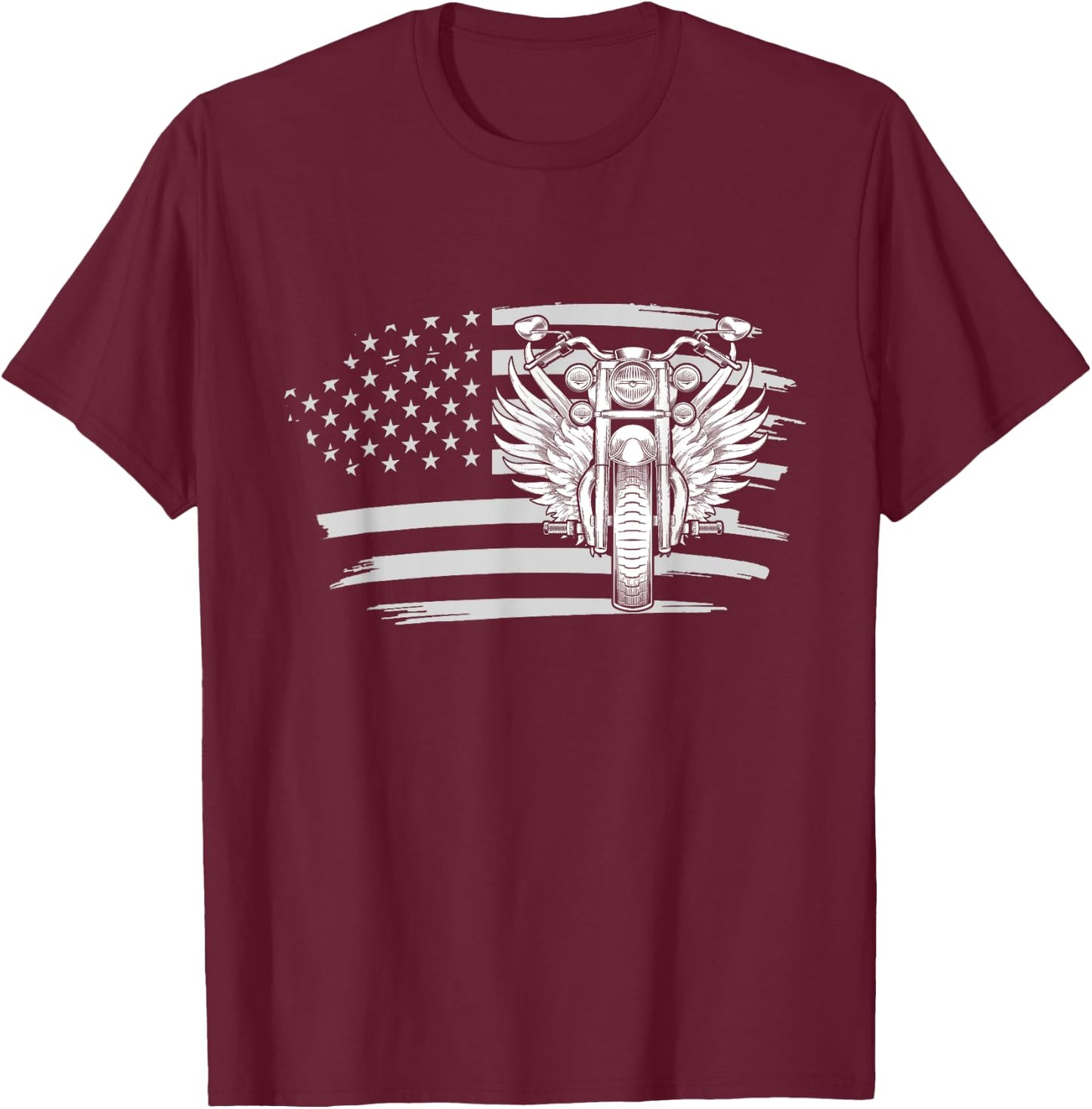 Patriotic American Biker Motorcycle Rider Gift US Flag Biker Men T-Shirt - T-Shirt | Maroon