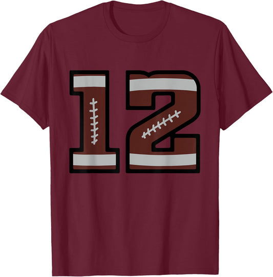 Football Number #12 T-Shirt - T-Shirt | Maroon