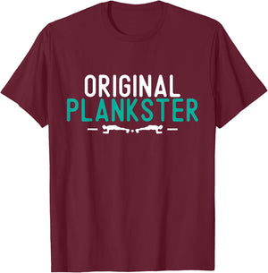 Funny Pilates Lover Original Plankster Planksta Black Cotton , -Adults, Short Sleeve, , Small T-Shirt - T-Shirt | Maroon