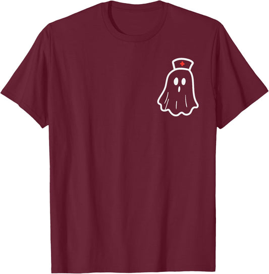 Ghost Nurse Halloween Costume Retro Fall Scrub Top Women T-Shirt - T-Shirt | Maroon