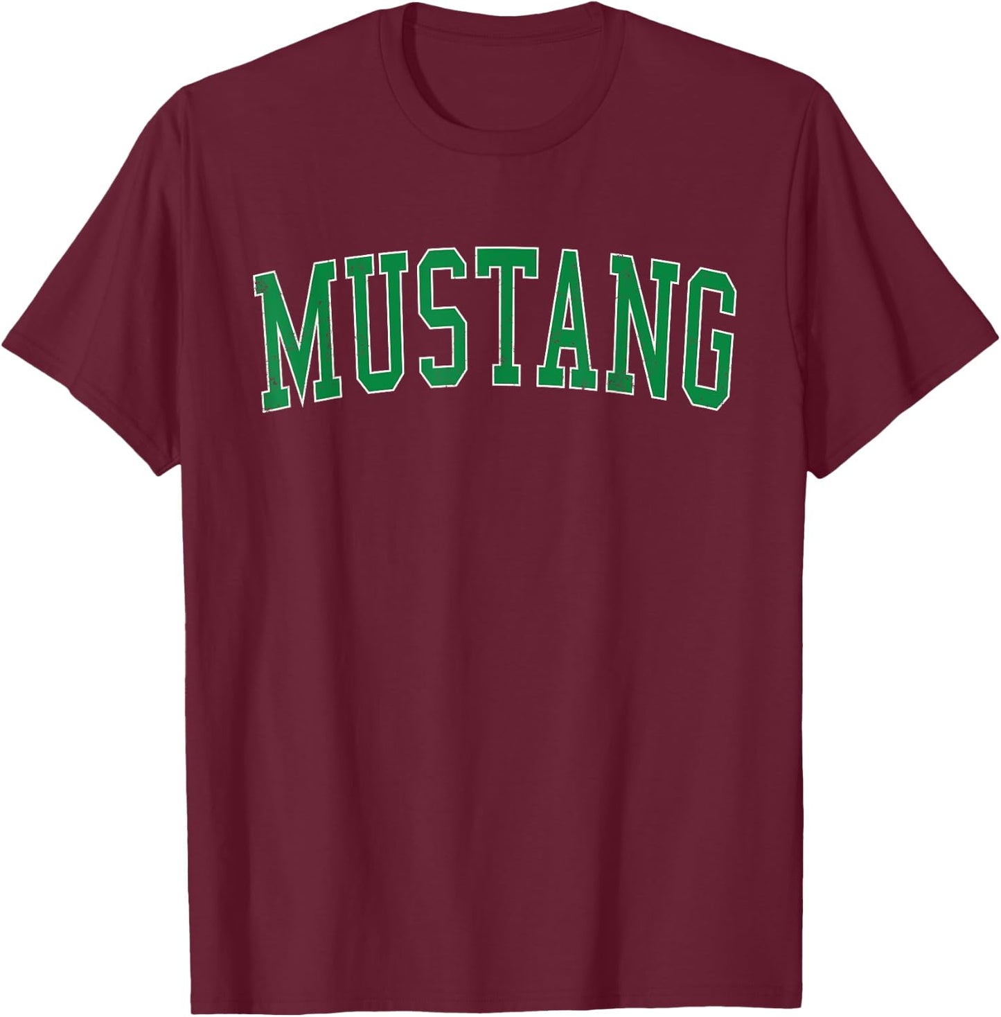 Vintage Mustang OK Distressed Green Varsity Style T-Shirt - T-Shirt | Maroon