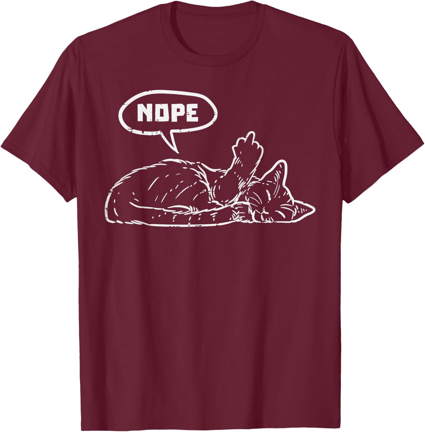 Cat Nope Finger Funny Lazy Kitten Feline Animal Lover T-Shirt - T-Shirt | Maroon