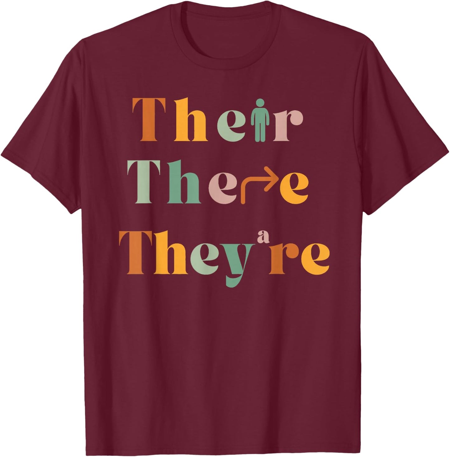 Their There They're Funny English Teacher Gramma Police Joke T-Shirt - T-Shirt | Maroon