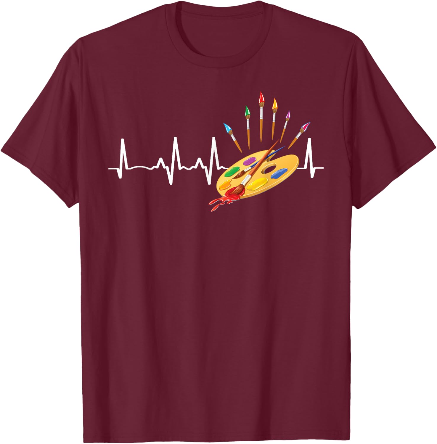Paint Brush Palette Heartbeat Artist/Painter/Art Teacher Fun Men Women Kids T-Shirt - T-Shirt | Maroon