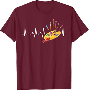 Paint Brush Palette Heartbeat Artist/Painter/Art Teacher Fun Men Women Kids T-Shirt - T-Shirt | Maroon