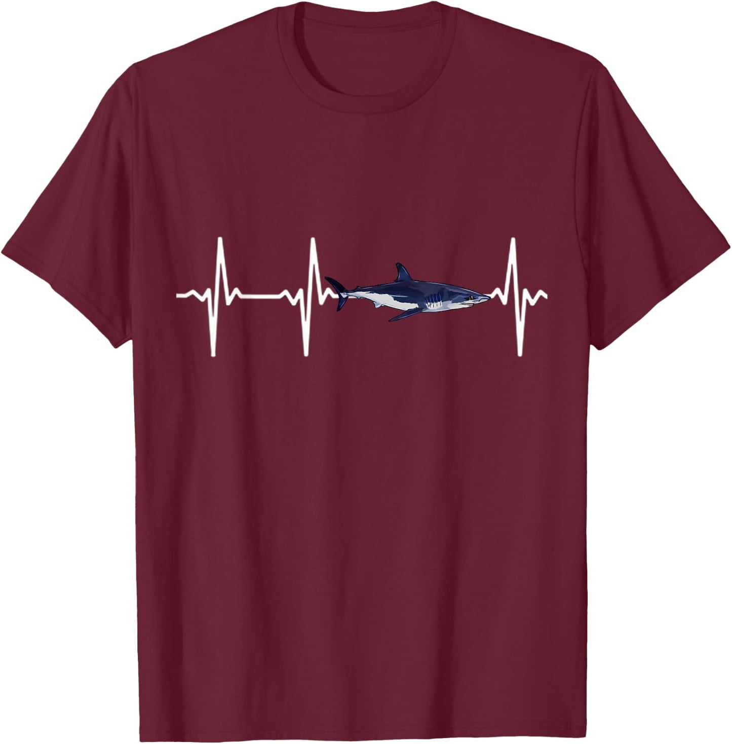 Shortfin Mako Shark Heartbeat Shark Lovers T-Shirt - T-Shirt | Maroon