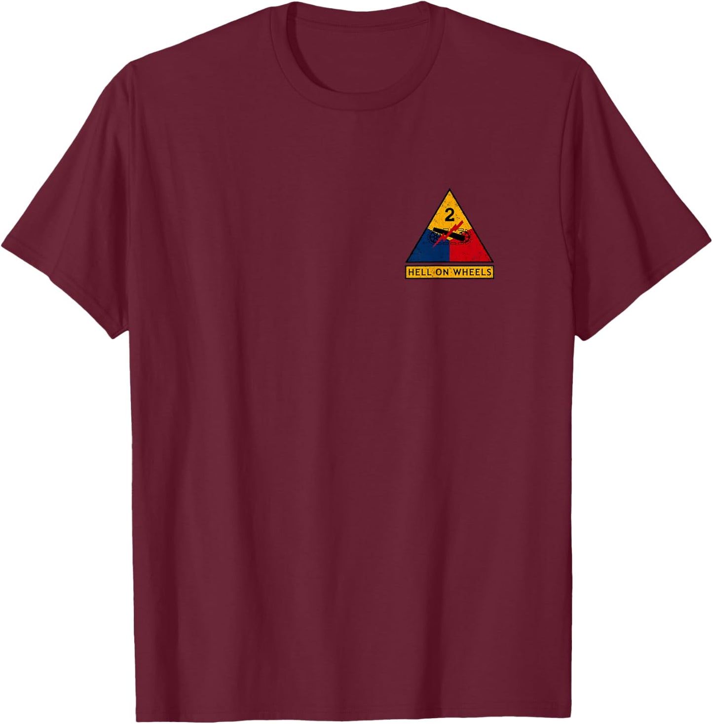 2nd Armored Division M4 Sherman WW2 Tank Front & Back Print T-Shirt - T-Shirt | Maroon
