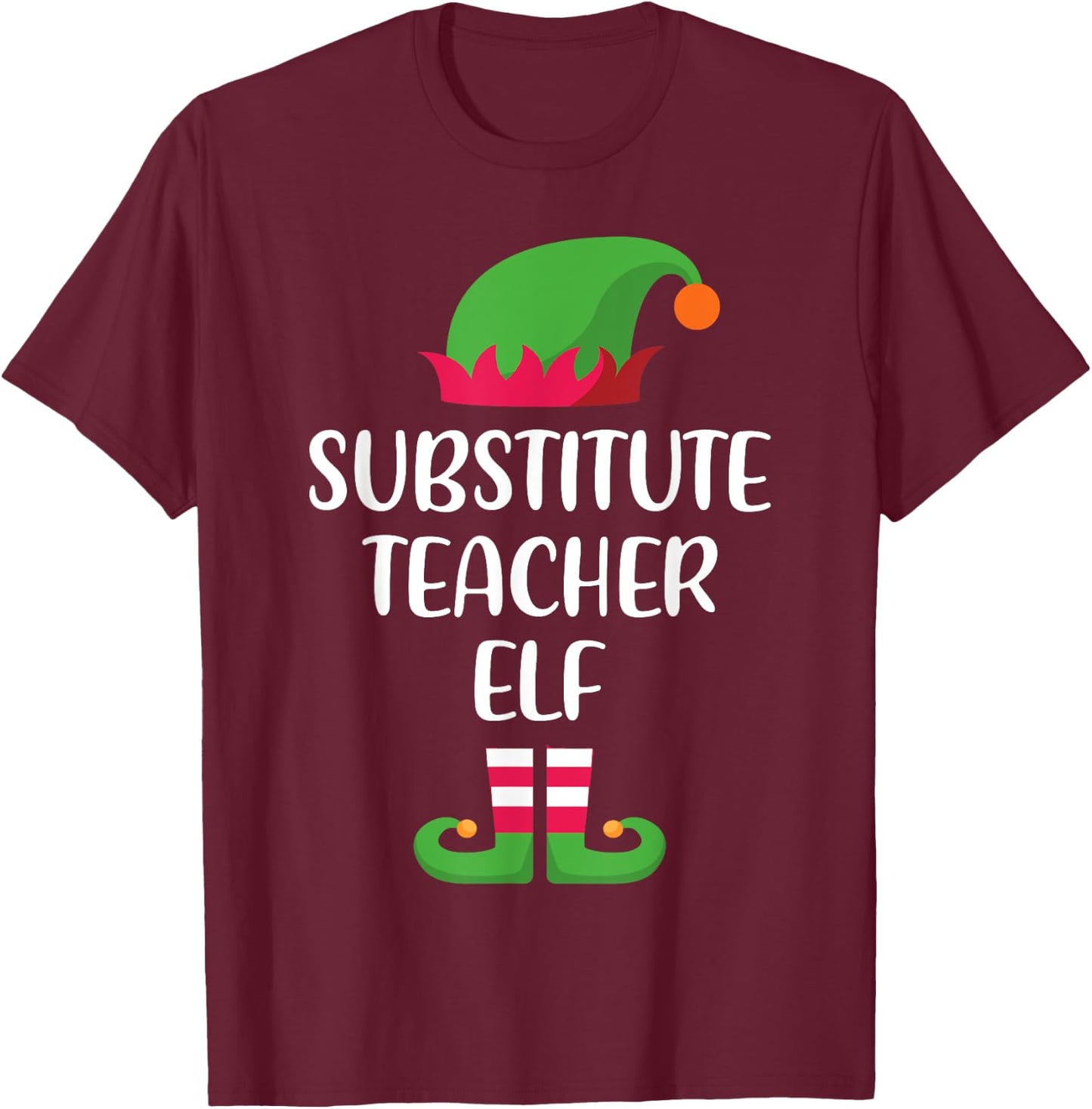 Substitute Teacher Elf Christmas Family Matching group T-Shirt - T-Shirt | Maroon