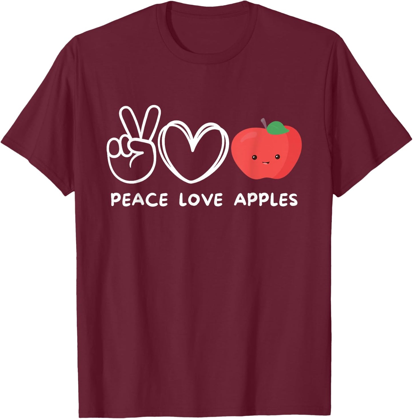 Peace, Love Apples Retro Apple Lover Fruit Lover T-Shirt - T-Shirt | Maroon