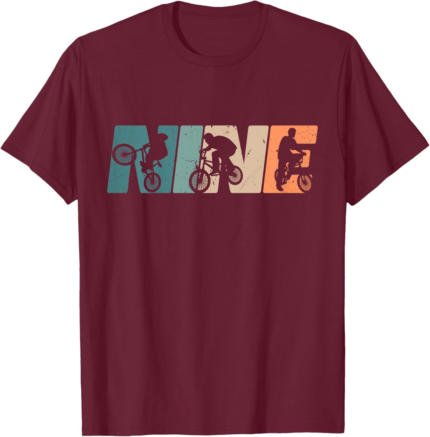 Kids 9 Year Old BMX Rider Birthday Party Boys Dirt Biking 9th T-Shirt - T-Shirt | Maroon