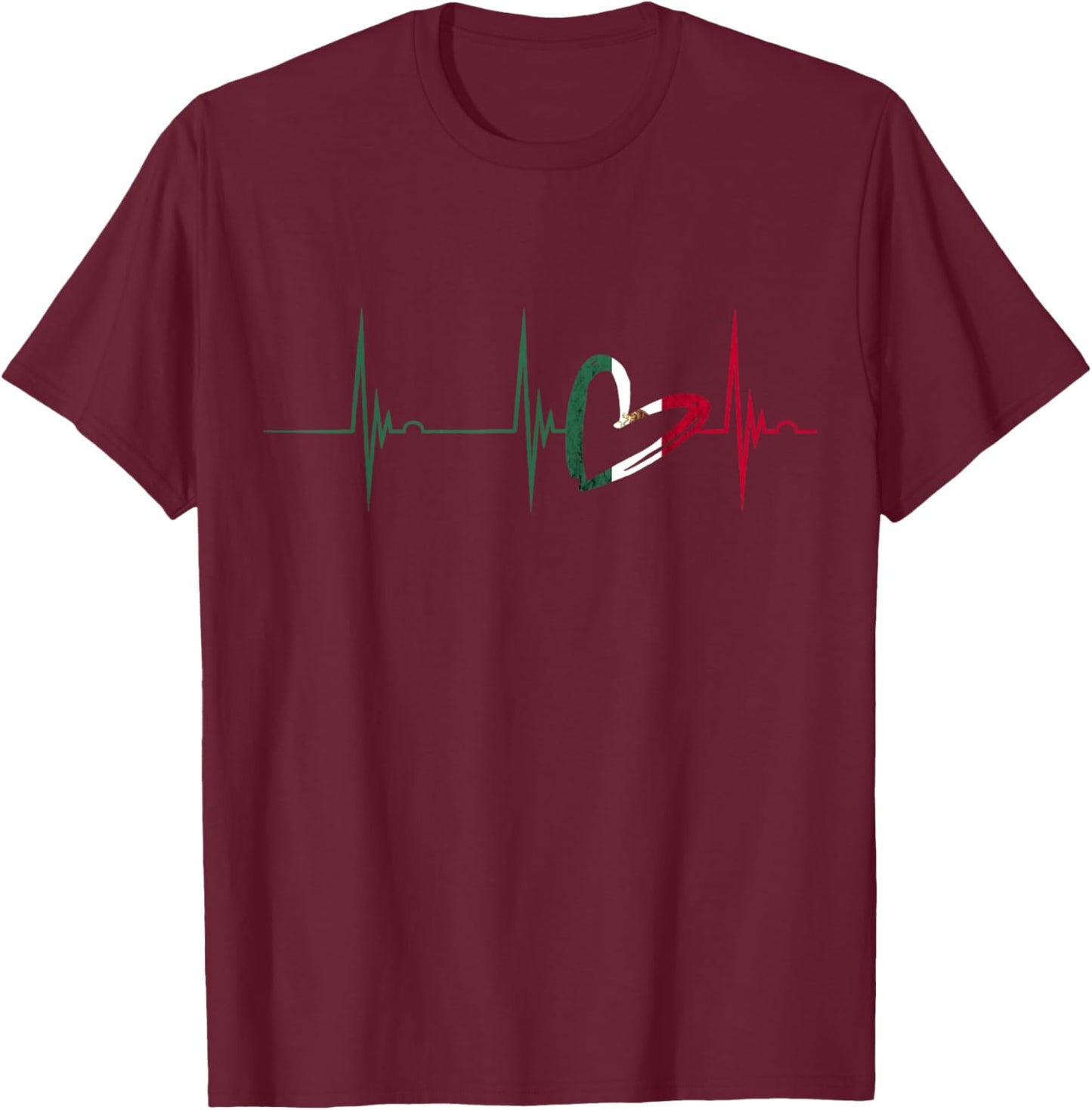 Mexico Heart Mexico Flag Heartbeat EKG Pulse Mexican Roots T-Shirt - T-Shirt | Maroon