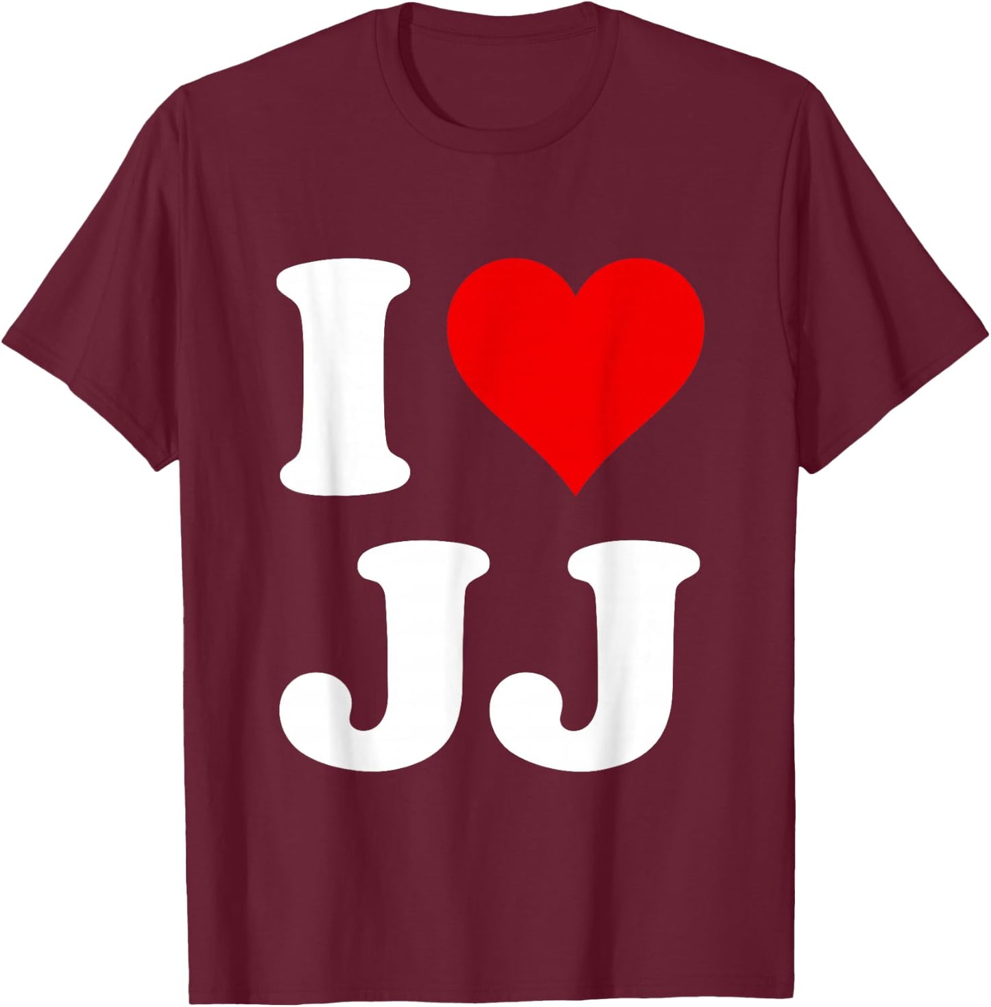 Red Heart I Love JJ T-Shirt - T-Shirt | Maroon