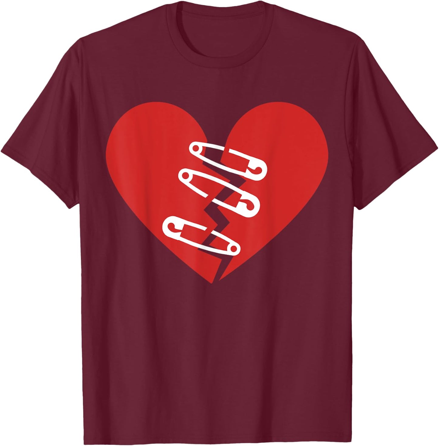 Broken Heart and Safety Pins Heartbreak For Funny Women's T-Shirt - T-Shirt | Maroon