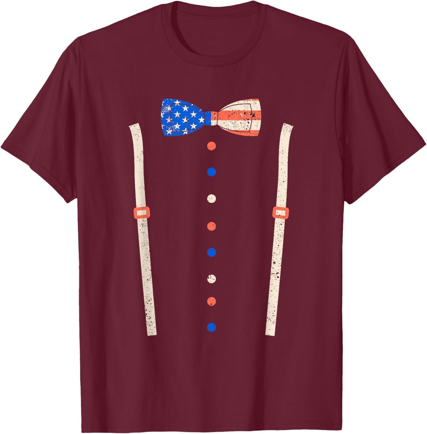 Cummerbund Bow Tie Suspenders USA Flag Tuxedo Costume T-Shirt - T-Shirt | Maroon