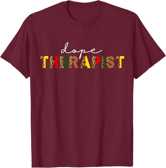 Dope Therapist Counselor Leopard Print Black Social Worker T-Shirt - T-Shirt | Maroon