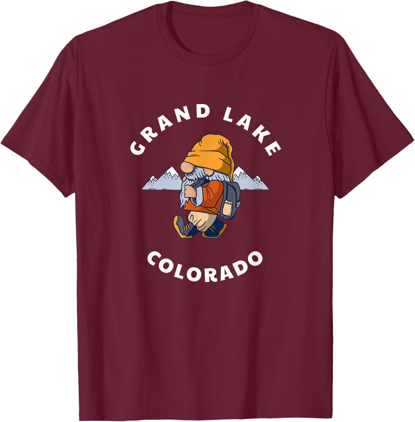 Grand Lake Colorado Mountains Hiking Gnome CO Souvenir T-Shirt - T-Shirt | Maroon