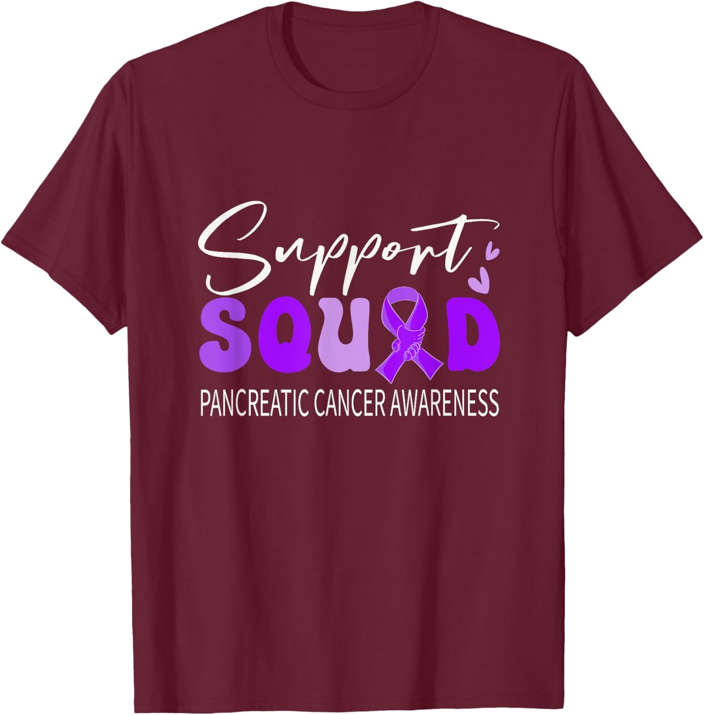 Support Squad Purple Ribbon Pancreatic Cancer Awareness T-Shirt - T-Shirt | Maroon