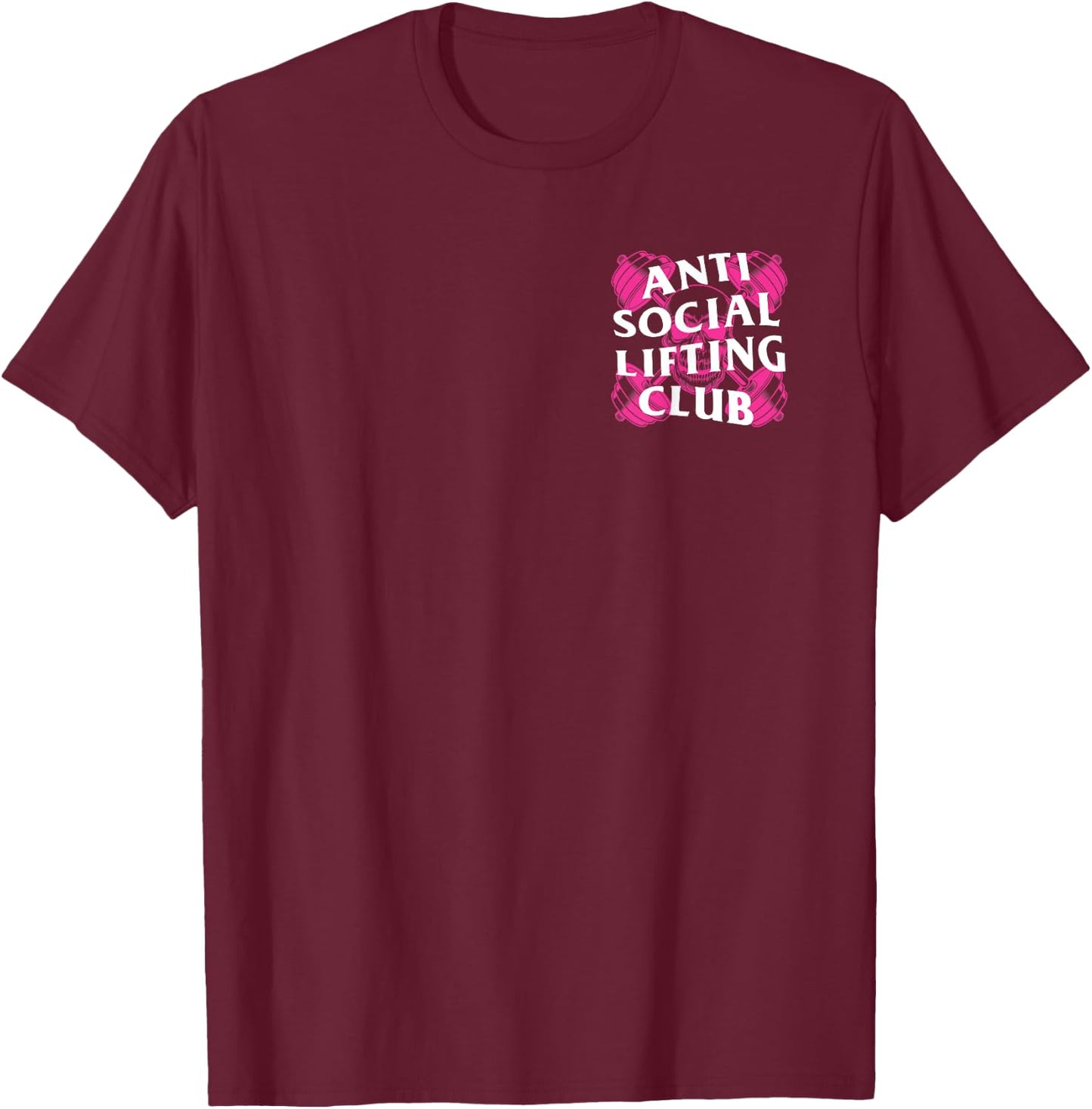 Anti Social Lifting Club: Barbells Crossed Skull (Hot Pink) T-Shirt - T-Shirt | Maroon