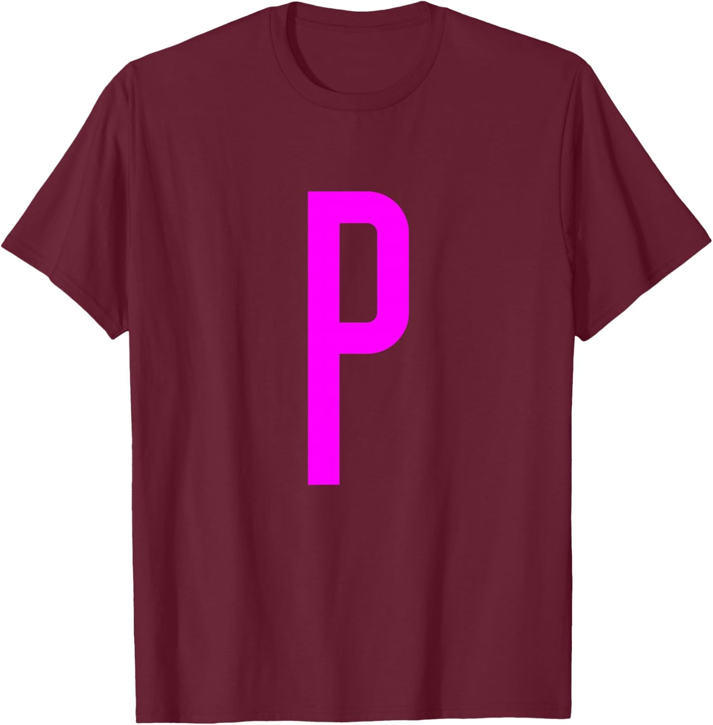 Letter P Magenta Initial Monogram T-Shirt - T-Shirt | Maroon