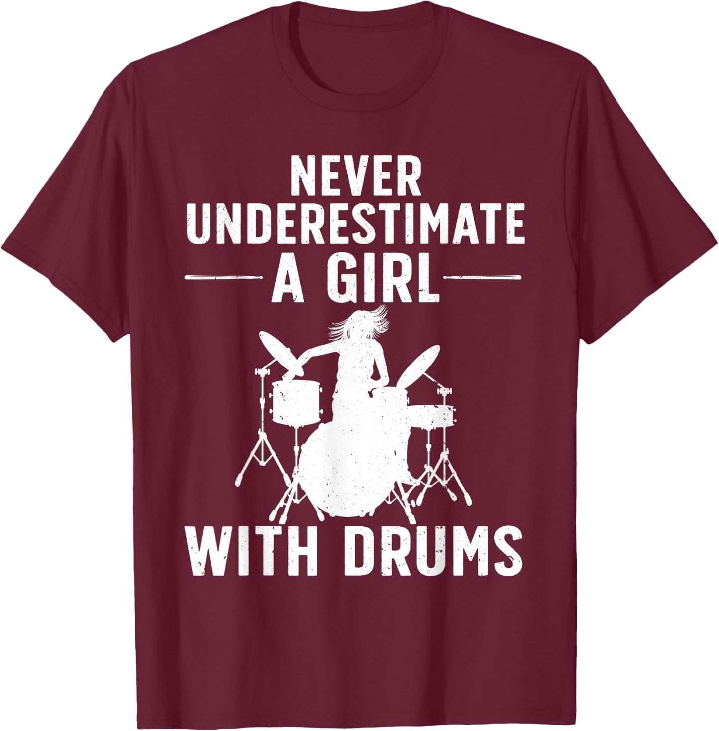 Funny Drummer Design Girls Kids Drums Player Lover T-Shirt - T-Shirt | Maroon