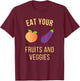 Funny Adult Shirt - Eggplant and Peach - Eat Fruit and Veg T-Shirt - T-Shirt | Maroon