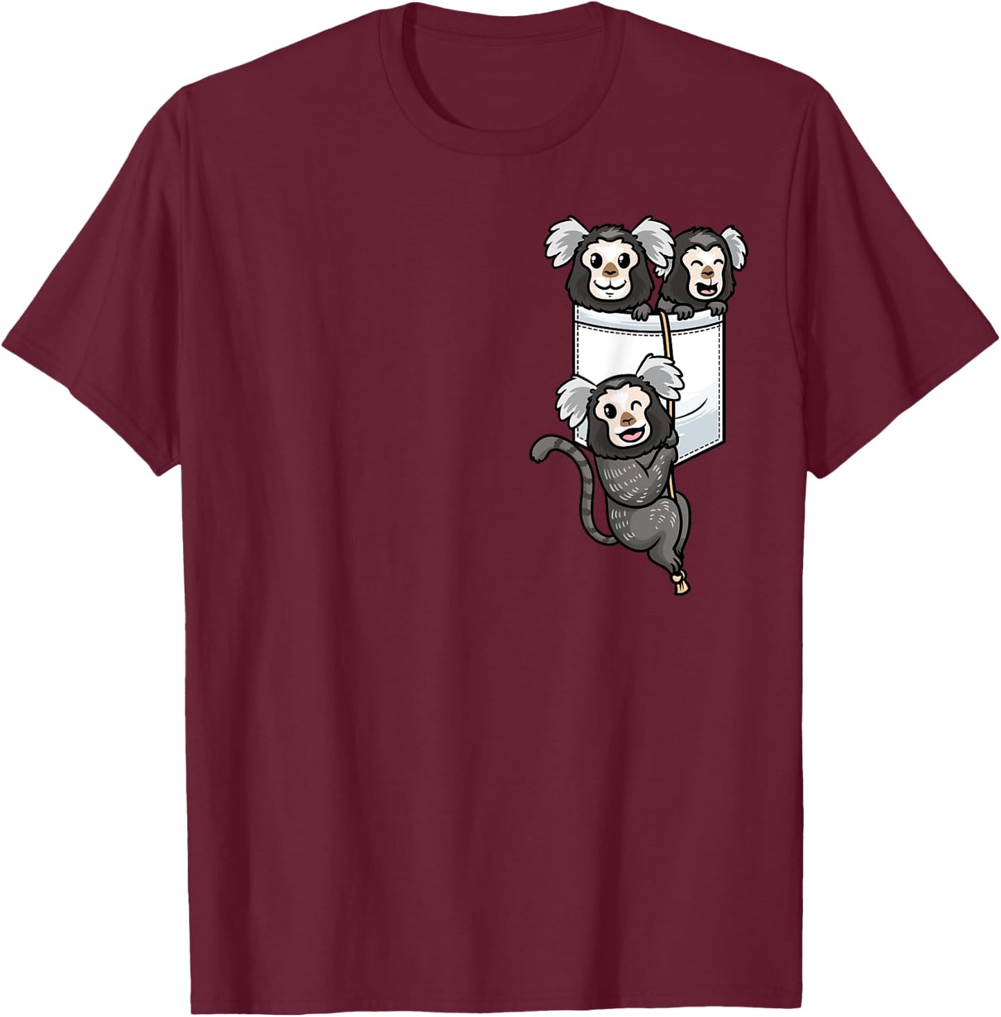 Marmoset Monkey In Pocket T-Shirt - T-Shirt | Maroon