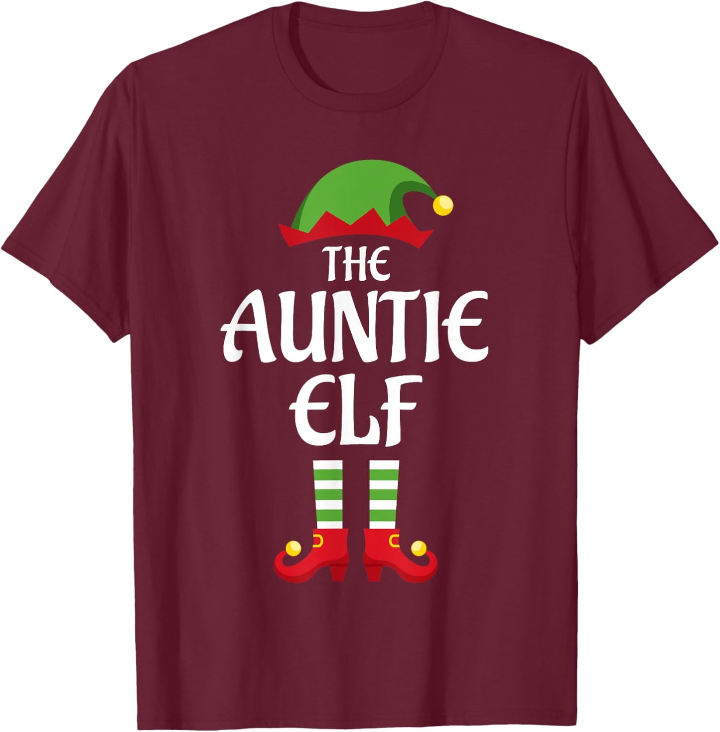 Auntie Elf Family Matching Group Christmas Aunt T-Shirt - T-Shirt | Maroon