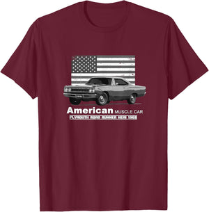 Plymouth Road Runner American Muscle Car 60s 70s Old is Gold T-Shirt - T-Shirt | Maroon