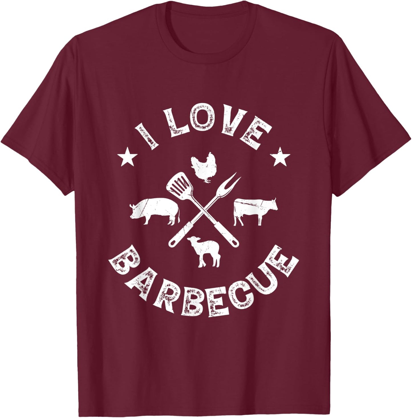 I Love Barbecue Grilling Chef BBQ Meat Lover BBQ Grill Chefs T-Shirt - T-Shirt | Maroon