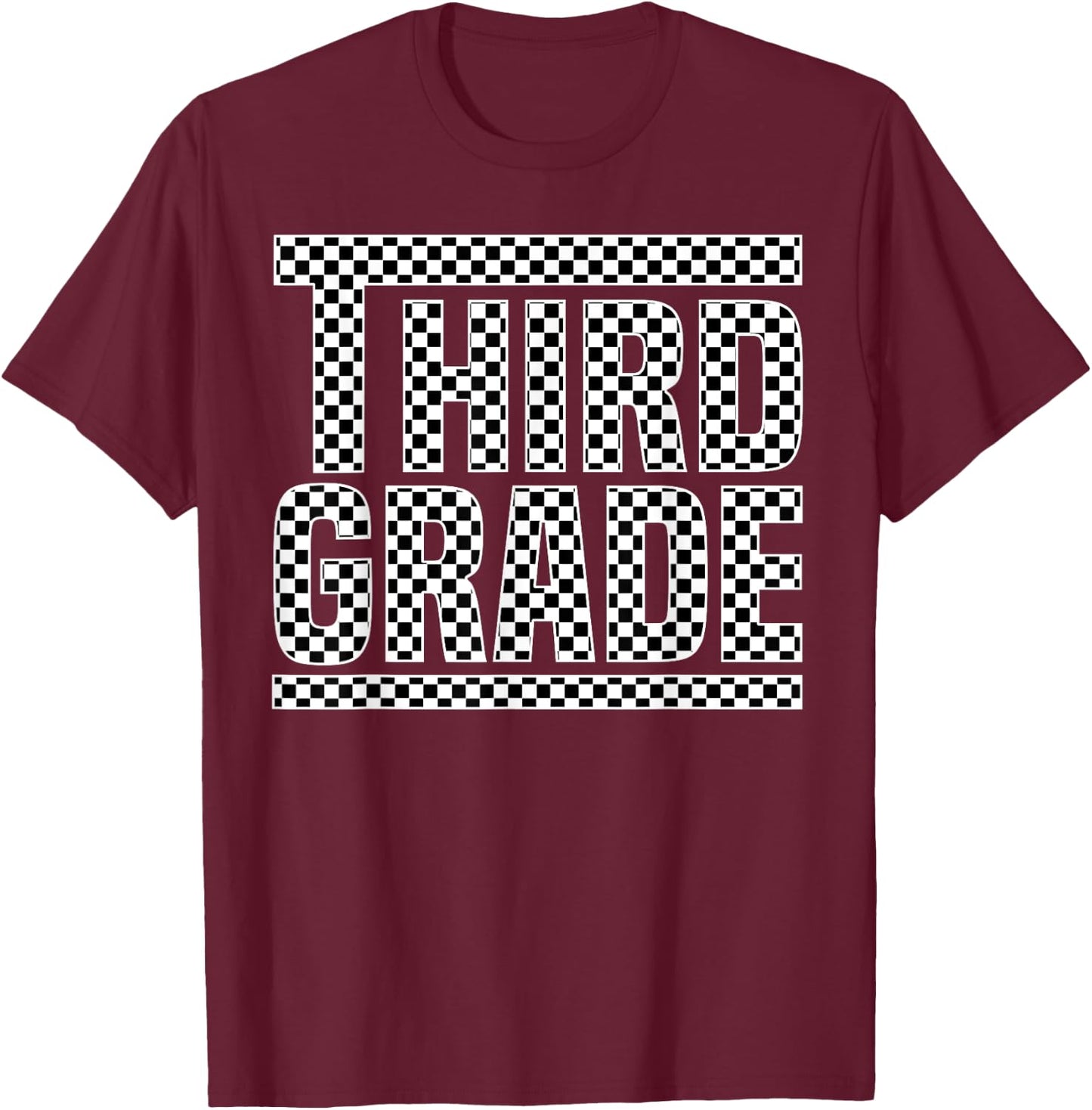 Checkered 3rd Grade Back to School Boys Girls Kids Teacher T-Shirt - T-Shirt | Maroon