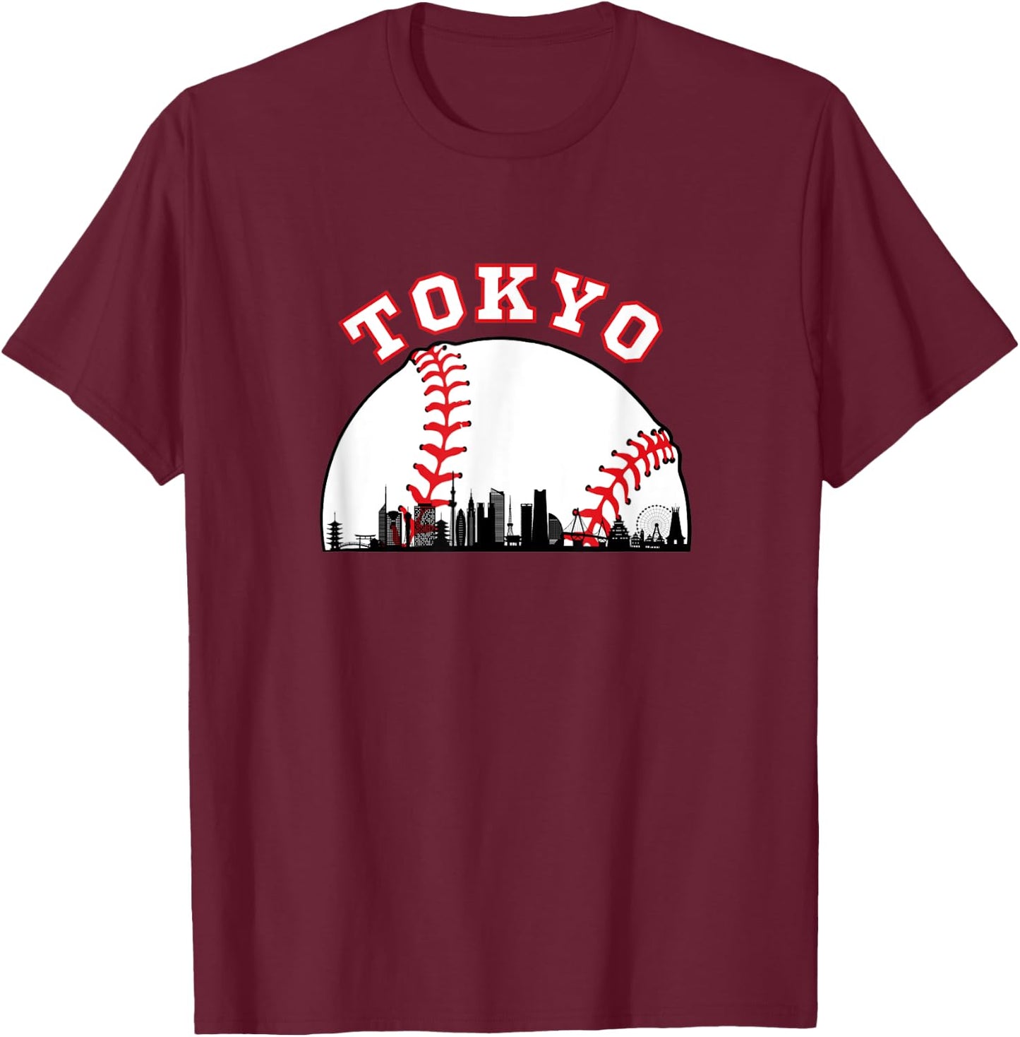 Tokyo Baseball Shirt Tokyo Japan Cityscape Tokyo Skyline T-Shirt - T-Shirt | Maroon
