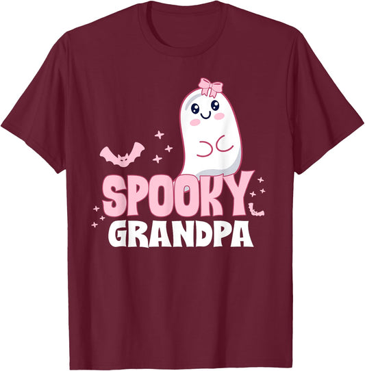 Spooky Grandpa Family Cute Pink White Ghost Boo Halloween T-Shirt - T-Shirt | Maroon