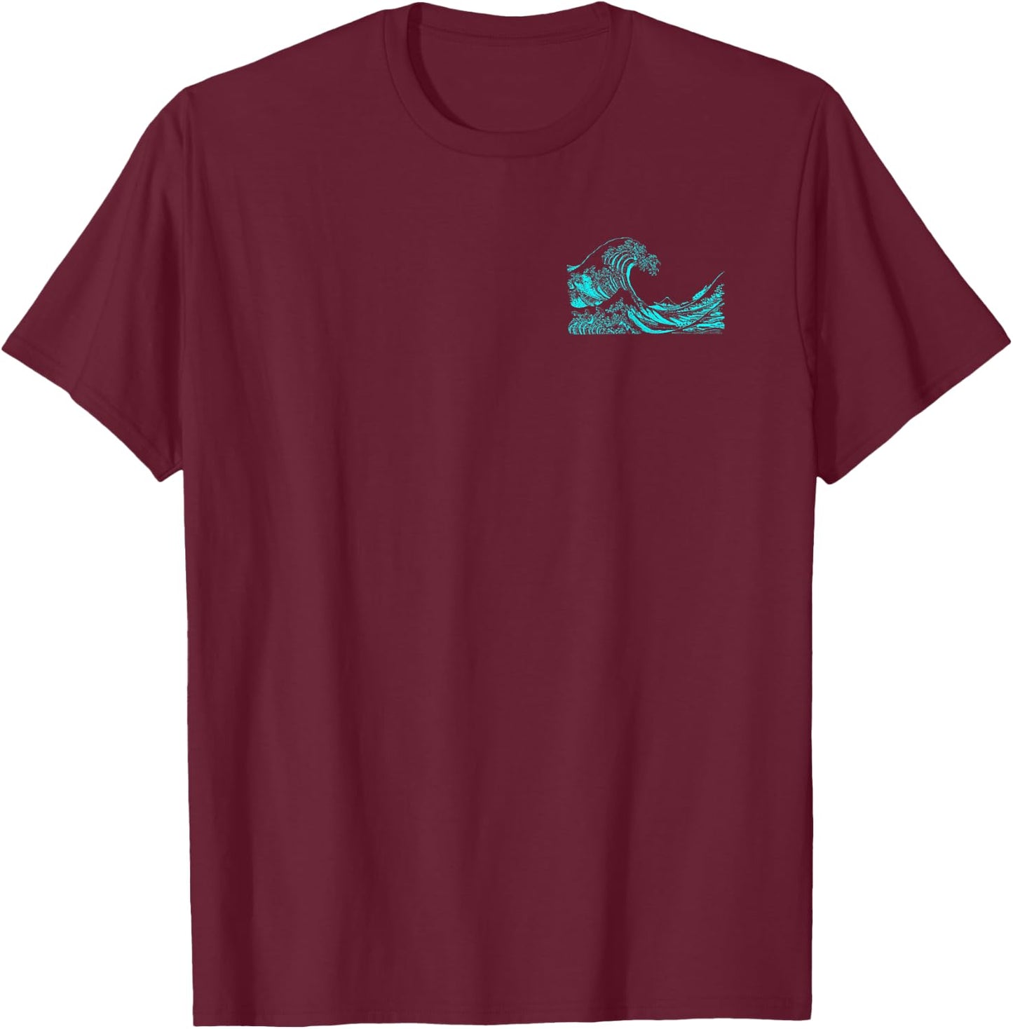 Famous Classic Art: Great Ocean Wave Special Simple Design T-Shirt - T-Shirt | Maroon