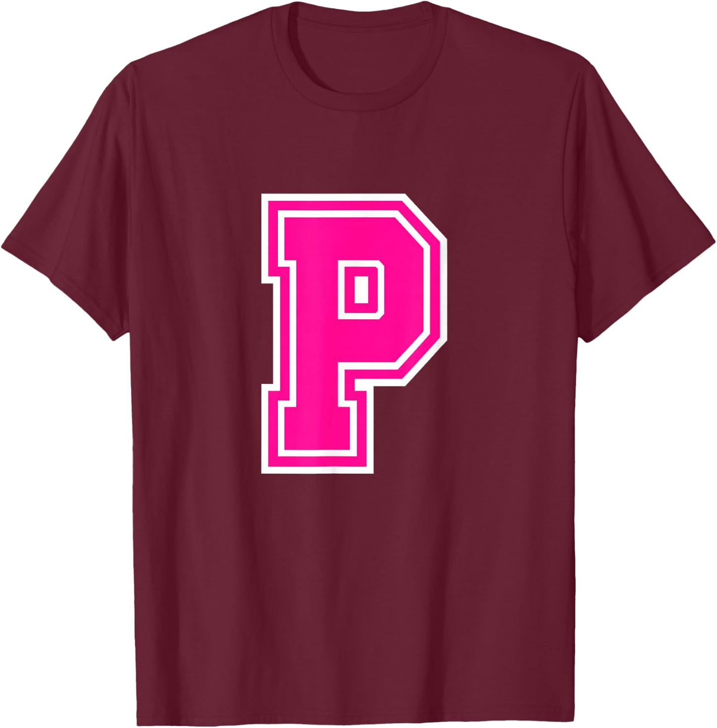 Letter P Pink Monogram Initial T-Shirt - T-Shirt | Maroon