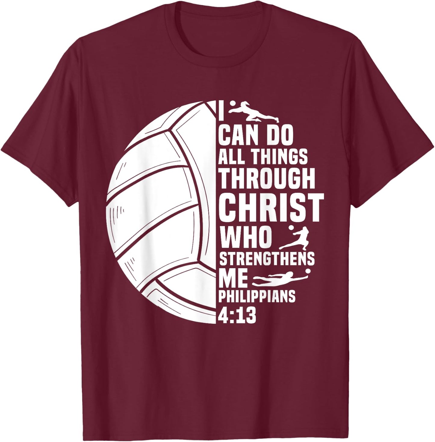 Funny Volleyball Christian Design Women Boys Girls T-Shirt - T-Shirt | Maroon