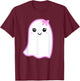 Halloween Cute Ghost Kawaii Style Pink Bow Girls Graphic T-Shirt - T-Shirt | Maroon