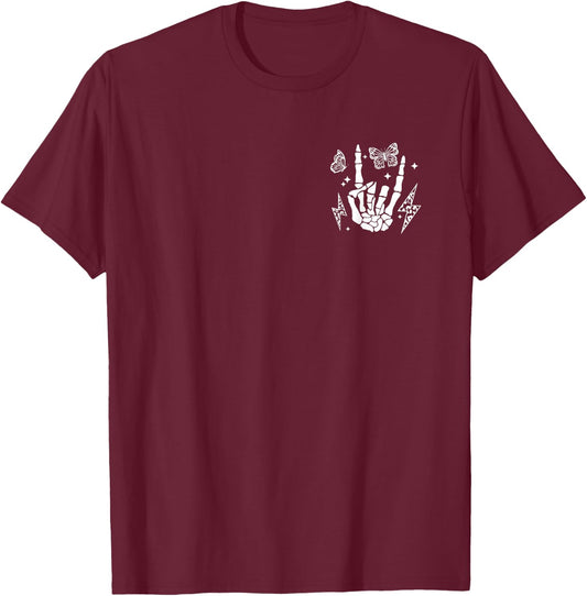 Motherhood Mom Life Rock On Skeleton Hand Bone T-Shirt - T-Shirt | Maroon