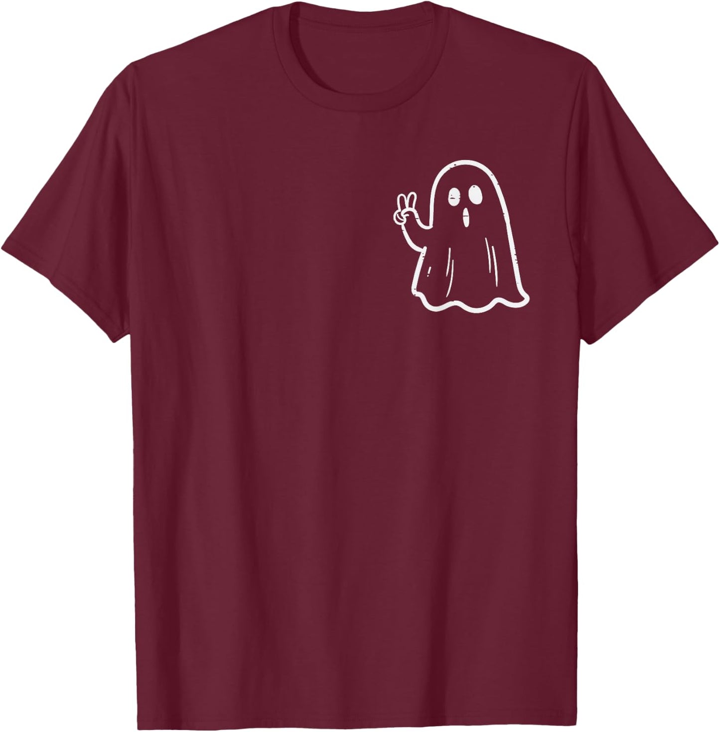 Ghost Peace Sign Pocket Retro Halloween Costume Women Kids T-Shirt - T-Shirt | Maroon