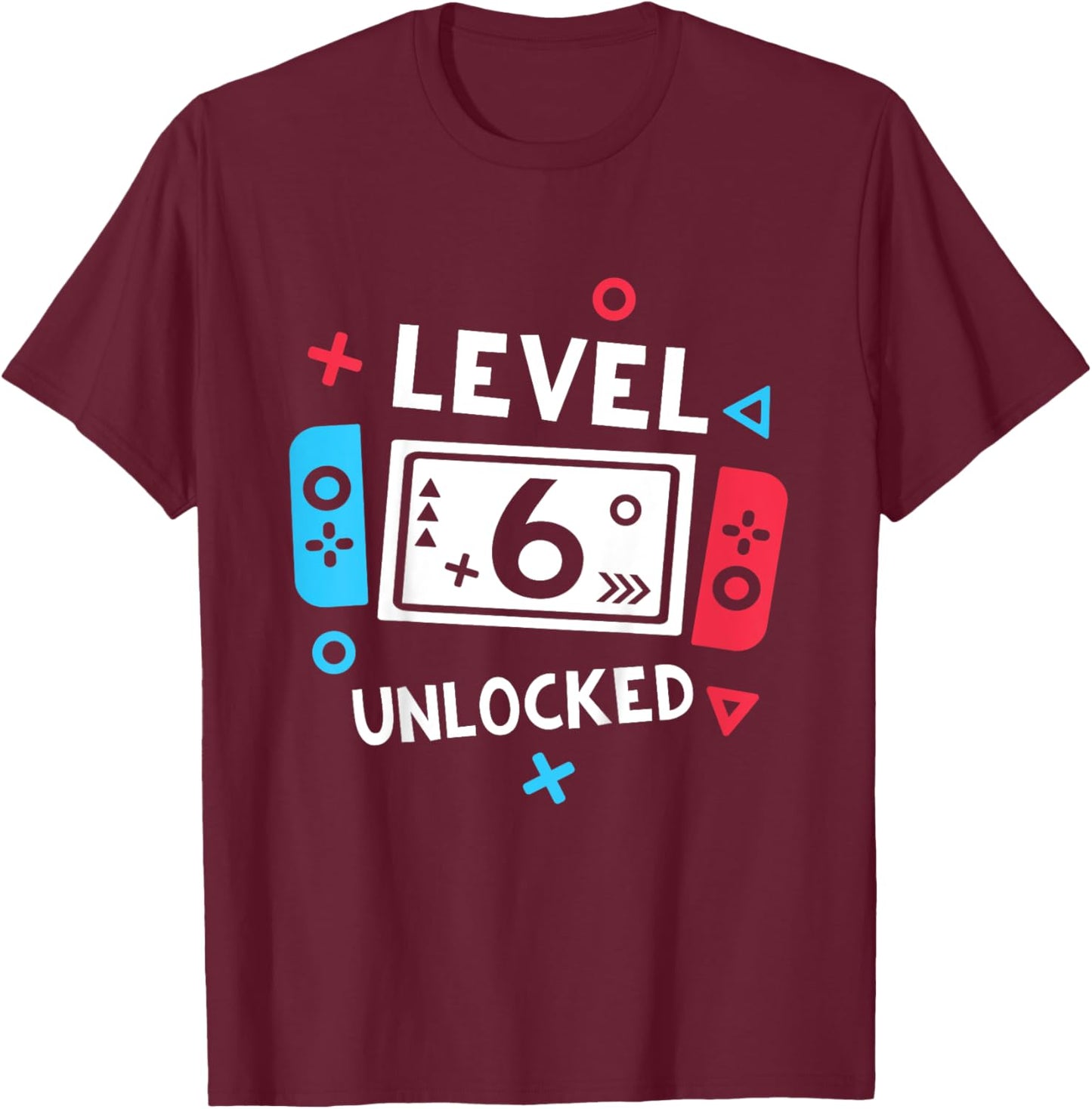 Kids 6th Birthday Shirt Boy Level 6 Unlocked Video Game Party T-Shirt - T-Shirt | Maroon