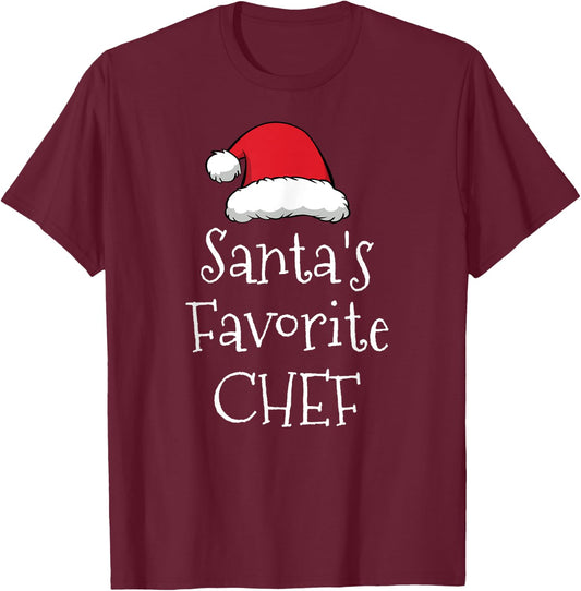 Santas Favorite Chef - Christmas Funny Gift Pajama Xmas T-Shirt - T-Shirt | Maroon