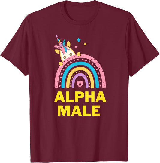 Ironic Alpha Male Unicorn Rainbow, Funny T-Shirt - T-Shirt | Maroon